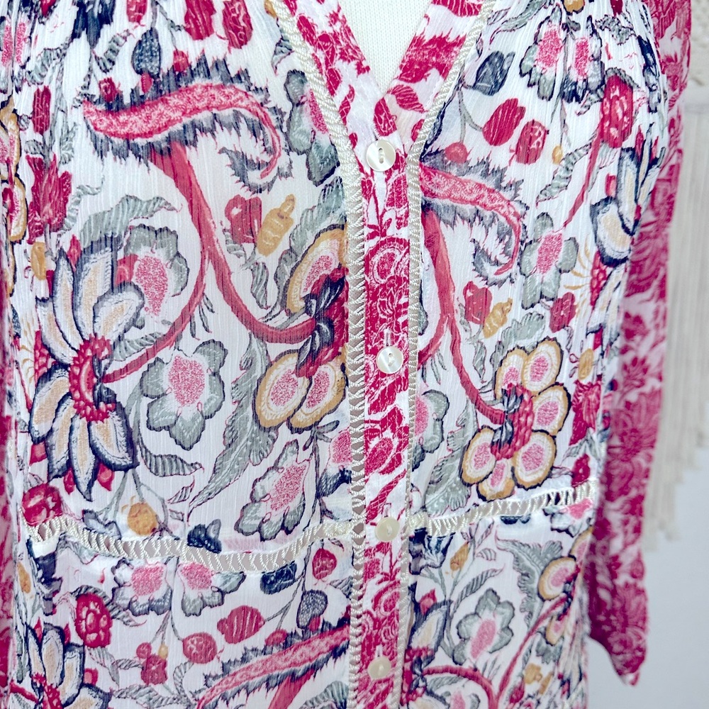 Lucky brand boho floral print light sheer oversized blouse XS - Picture 3 of 6